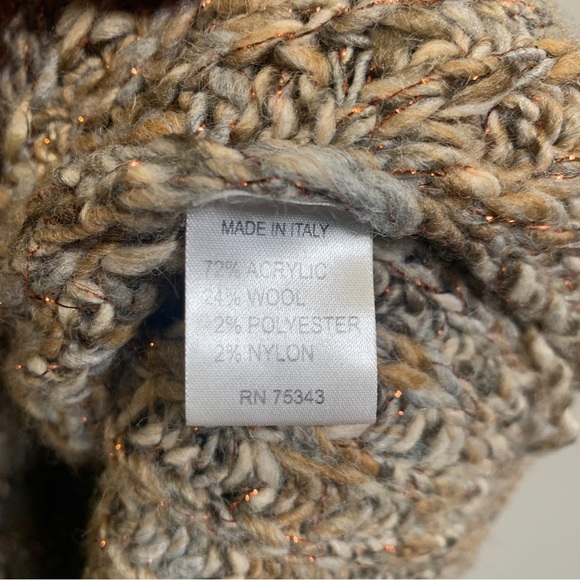 Elsamanda Womans Italian Gold Brown Wool Open Knit Sweater Size Large - Picture 9 of 11